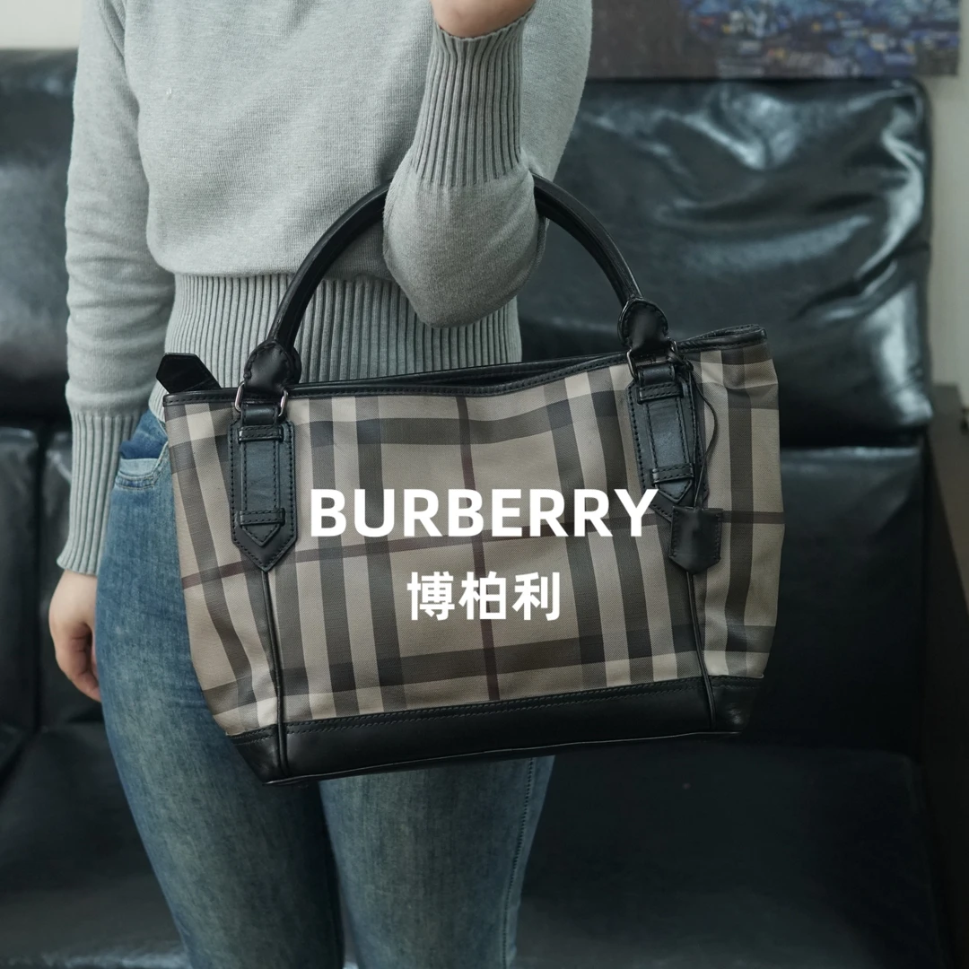 95新 BURBERRY/博柏利 巴宝莉/灰色格纹单肩包/THXX08425519/5519