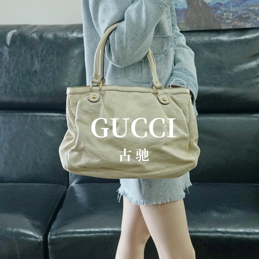 95新 GUCCI/古驰 白色压纹单肩包/FYWJ09420095/0095