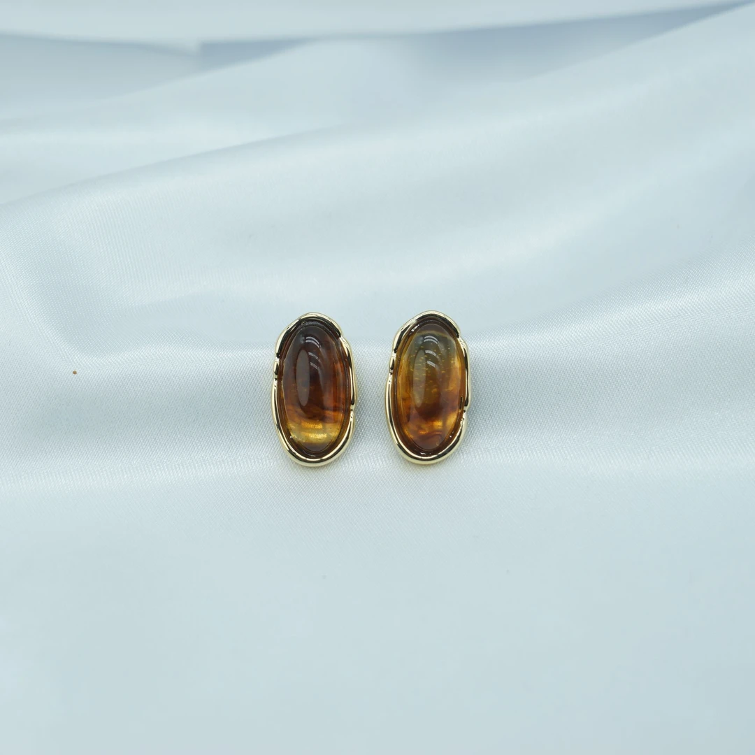 合金仿水晶耳饰 美拉德色仿虎眼石耳环复古气质耳饰简约百搭RR10