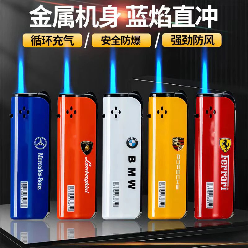 新款创意斜打金属防风打火机点烟器充气直冲可充气防爆机批发家用