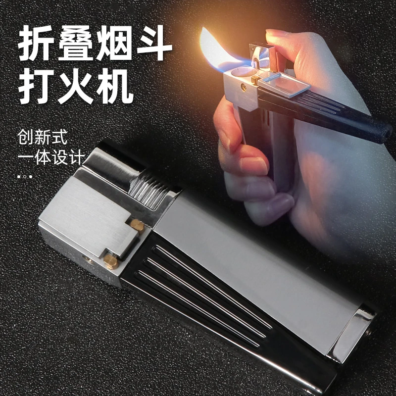 新款男士两用斜火明火充气烟斗多功能个性一体式金属点火打火机