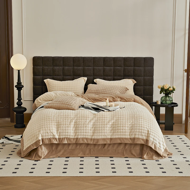 A类轻奢高克重皮草`绒仿兔兔绒加绒加厚牛奶绒四件套