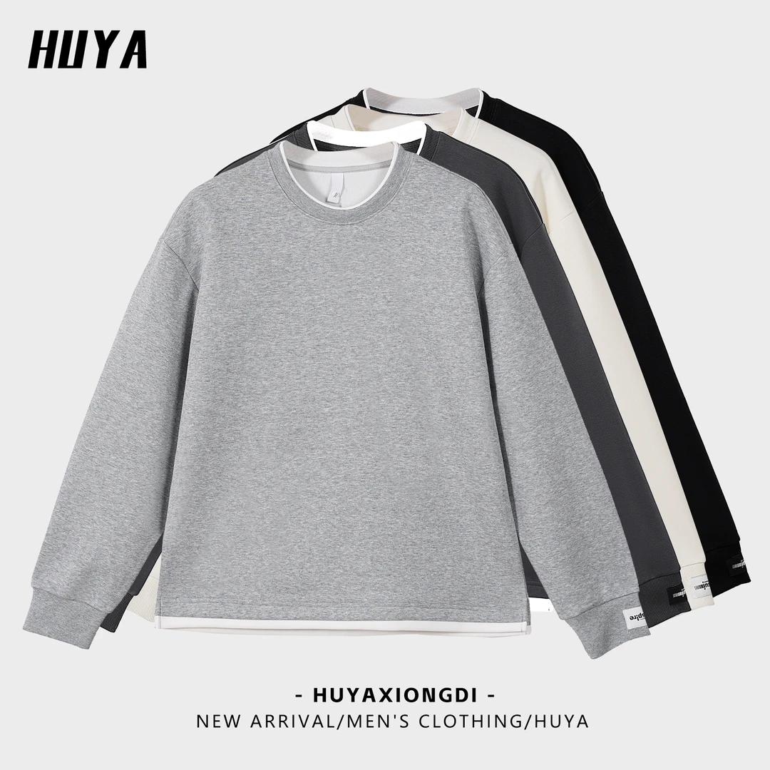 BIG林秋季上新休闲百搭时尚简约宽松圆领套头纯色长袖卫衣男87832