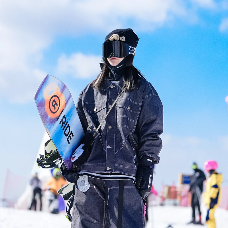 John snow男女单板双板自由式防水牛仔滑雪服夹克上衣防风潮牌