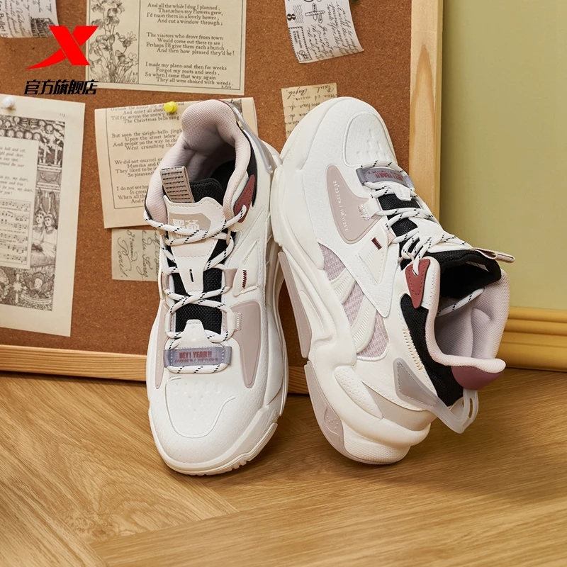 XTEP/特步女鞋板鞋2024夏季新款高帮时尚百搭潮流厚底增高休闲鞋