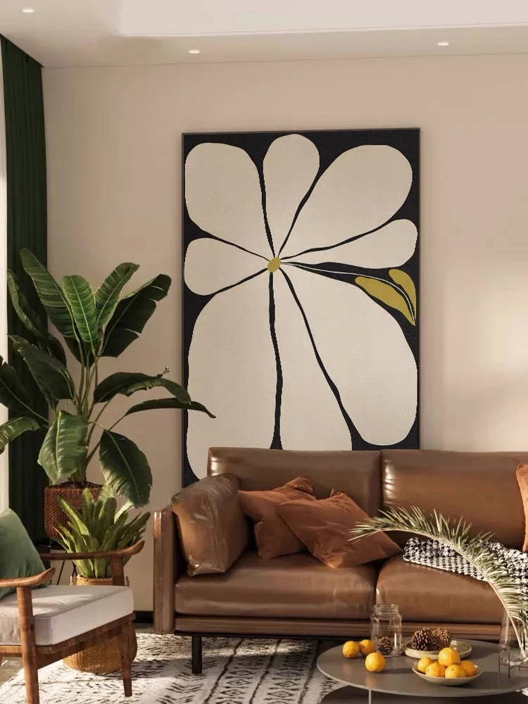 砂岩小马蹄斯小众抽象艺术简约花卉客厅卧室床头装饰画砂岩肌理画