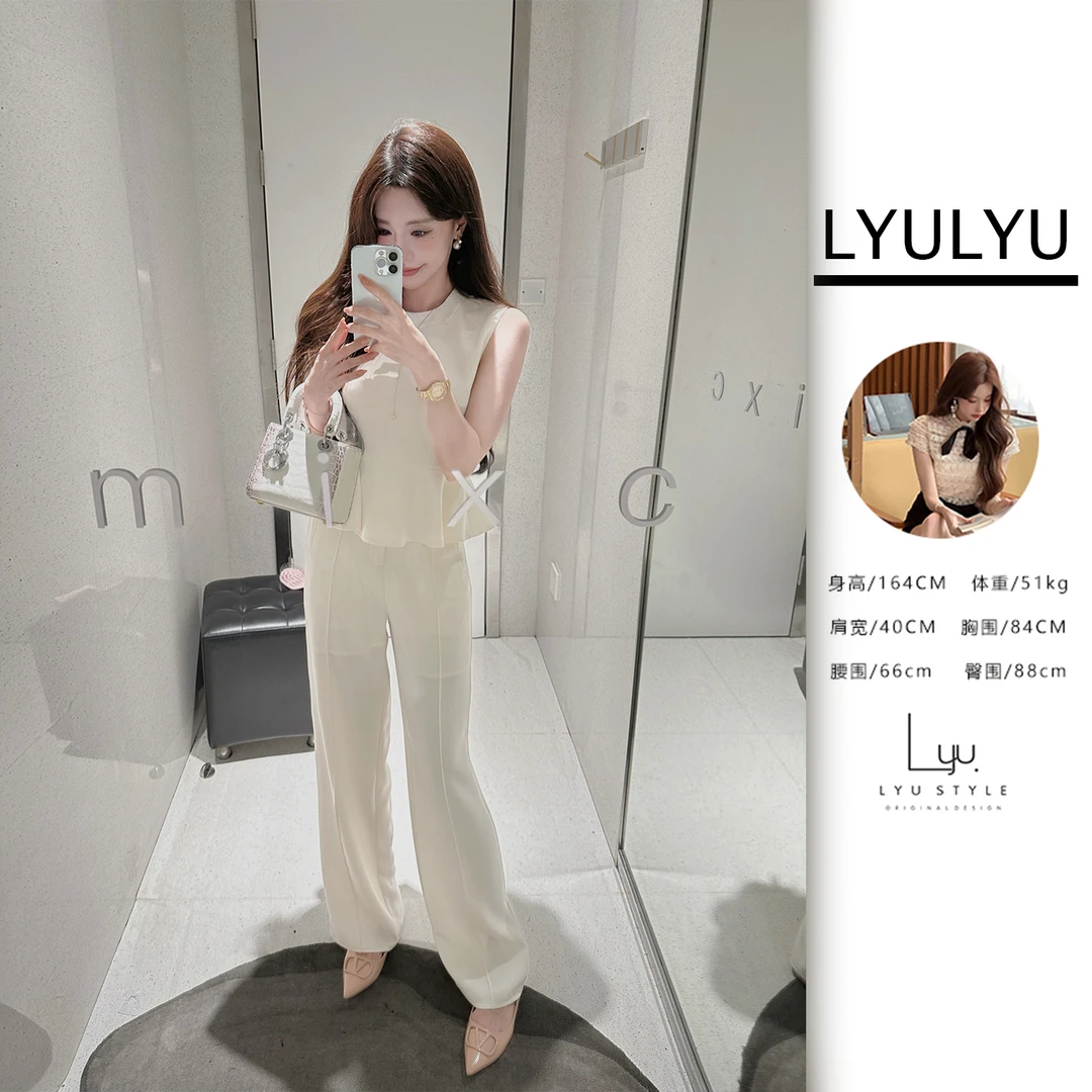LYU【清冷玫瑰】高级感无袖边荷叶上衣阔腿裤套装预VVX4TZ3419
