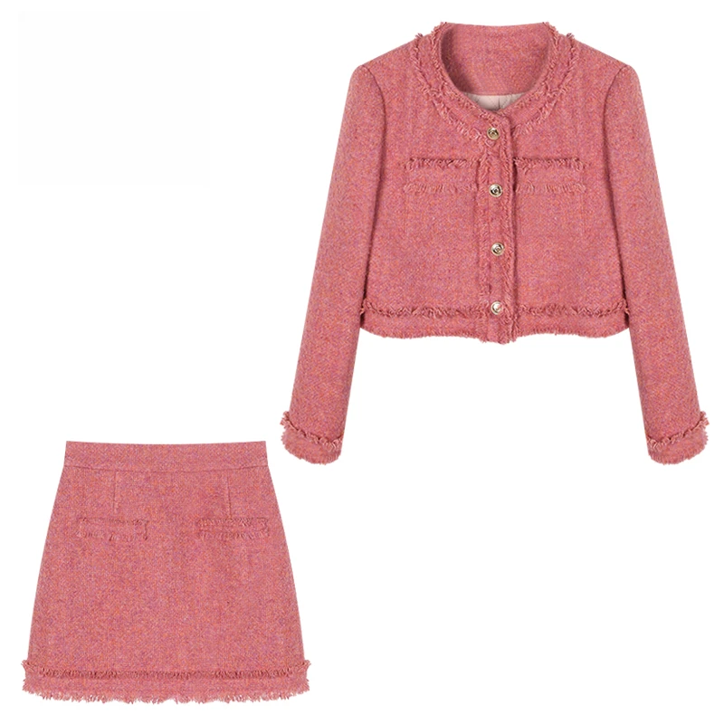 【林金金】粉色气质时尚小香上衣半裙套装预Q3TZ4121