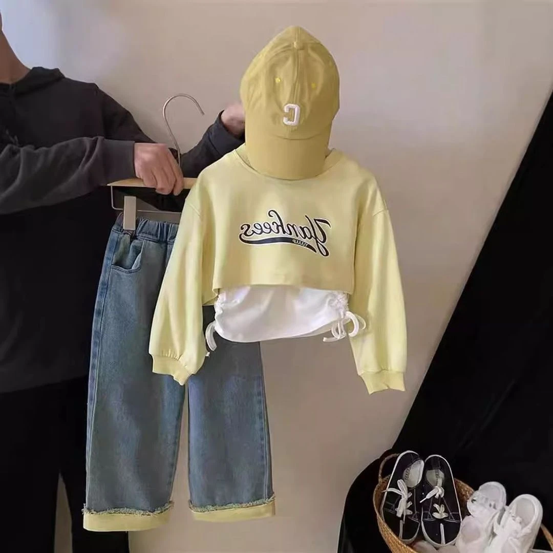 女童三件套2024新款网红女童春秋装洋气时髦裤子儿童休闲卫衣套装