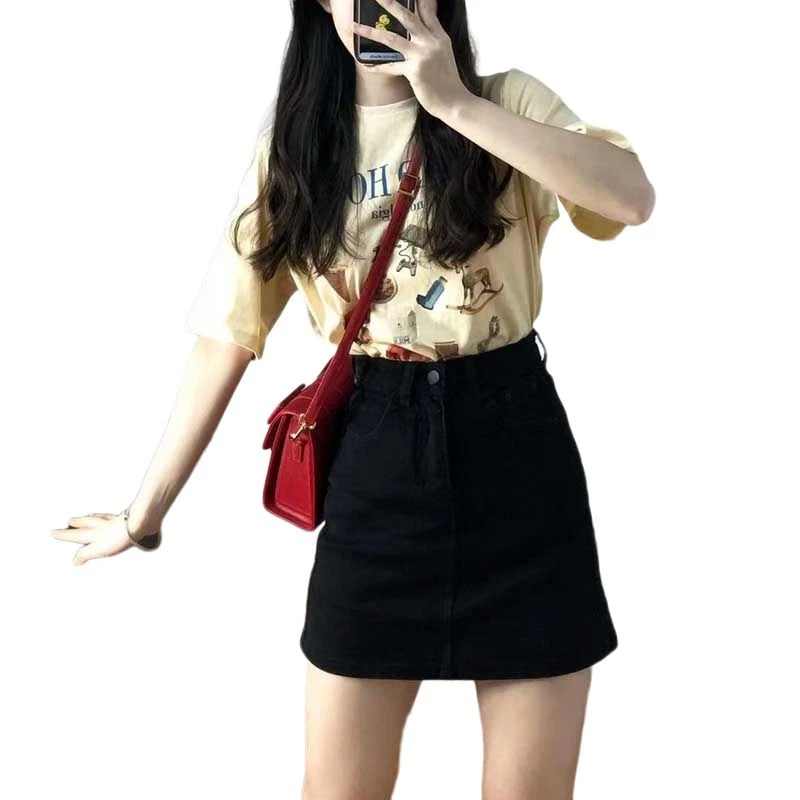 大码高腰显瘦a字半身裙女2025夏季新款胖mm百搭遮胯包臀牛仔短裙