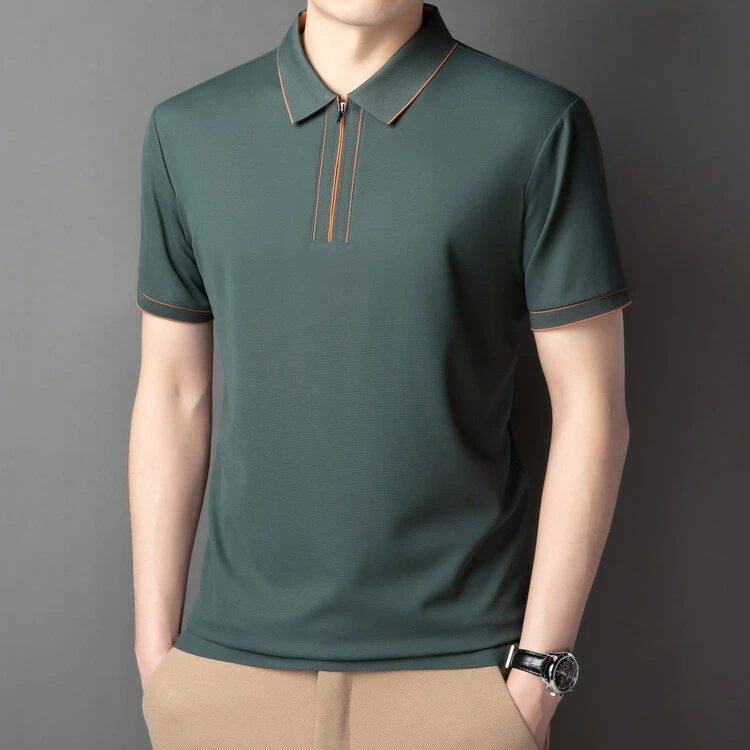 短袖男士夏季高档时尚潮流纯色宽松翻领中青年透气薄款休闲半袖