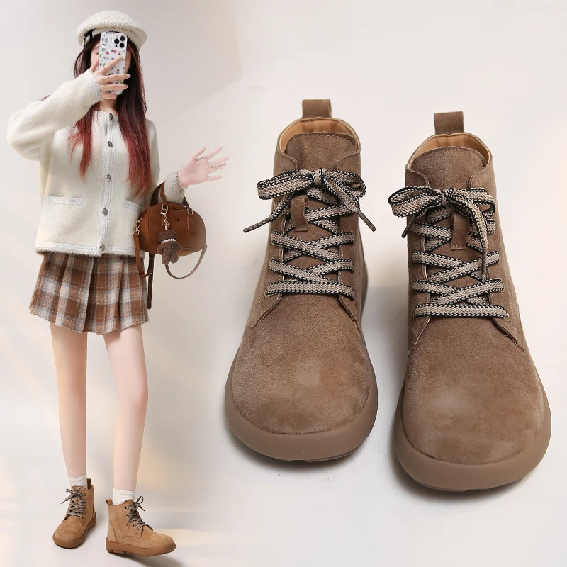 真皮马丁靴女款2024年冬季新款厚底加绒保暖短靴复古百搭勃肯棉鞋