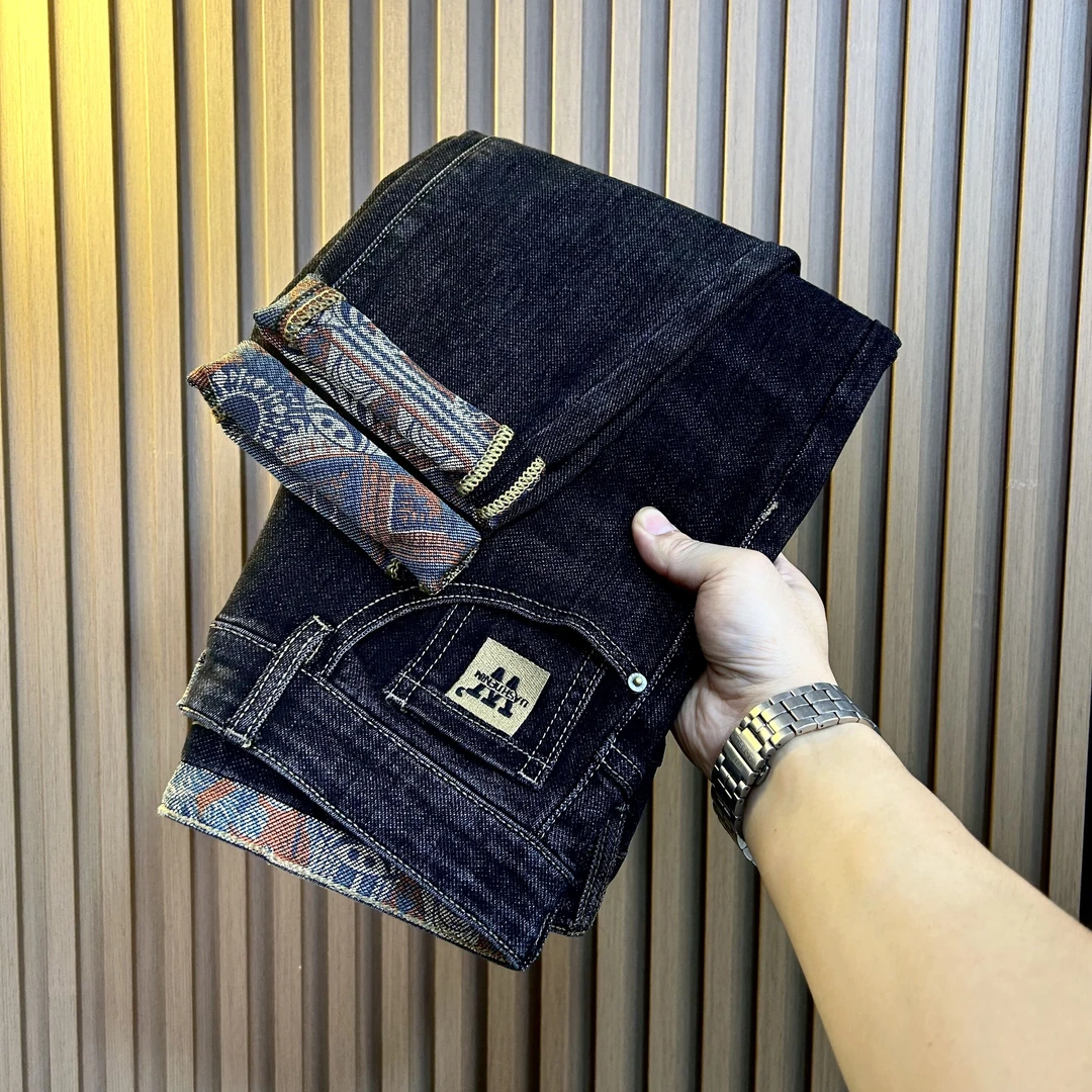 新款男士柔软弹力精致刺绣小脚小直筒修身大码牛仔春夏长裤子