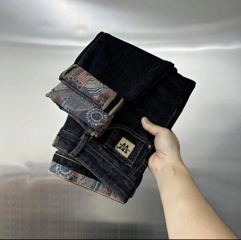 秋季高档内里印花弹力修身百搭小脚男士牛仔裤直筒秋冬大码长裤子