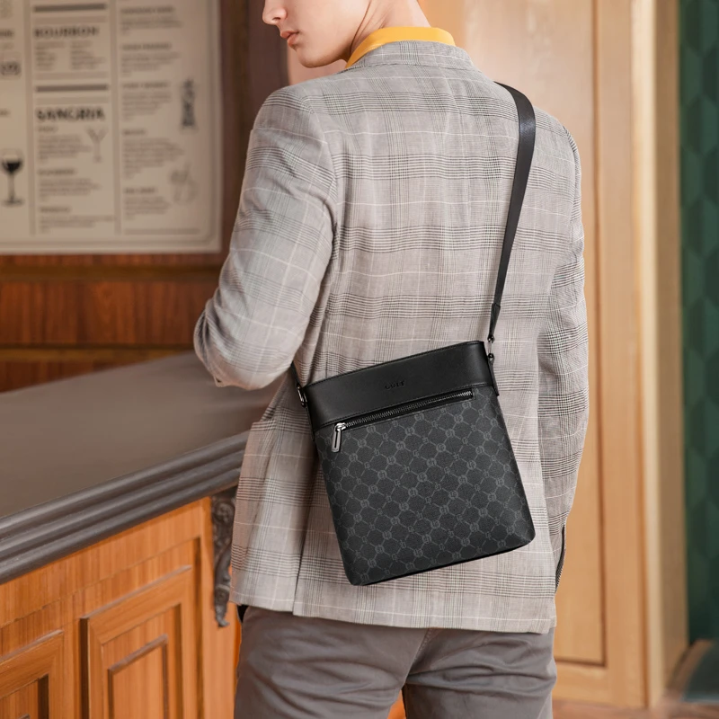 GOLF/高尔夫男士商务单肩包休闲大容量复古印花商务通勤斜挎包男