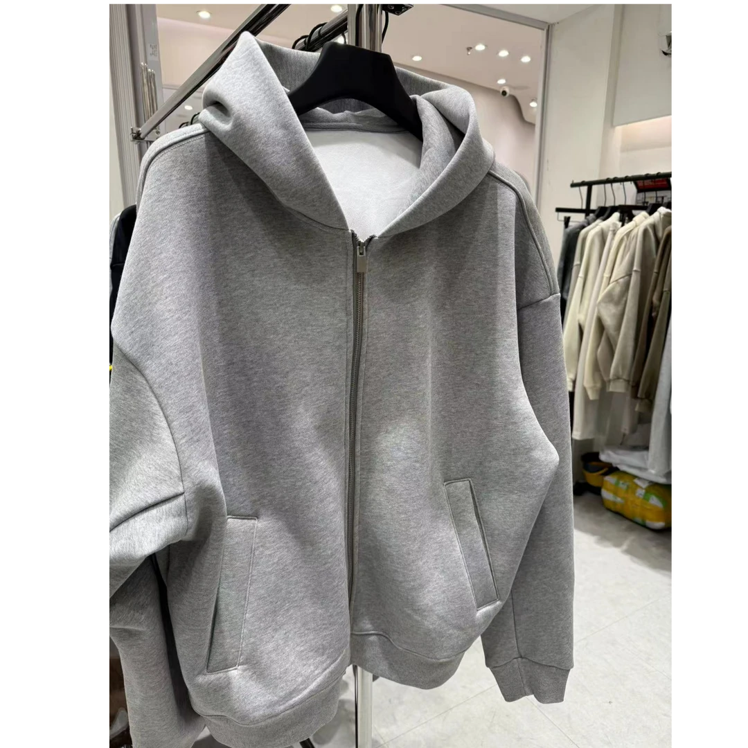 十三行男装-冬季新款韩系拉链加绒连帽男女同款卫衣外套#7709