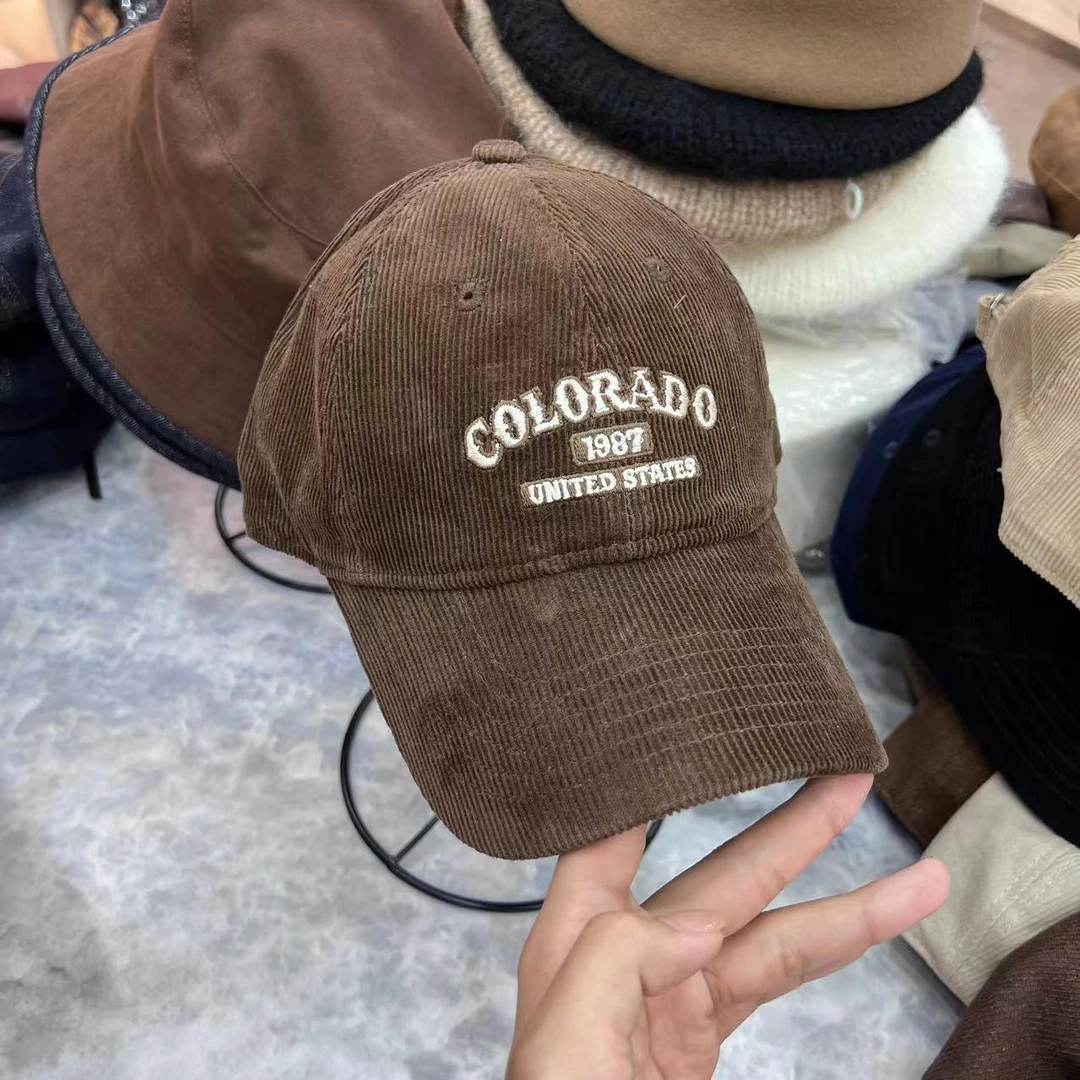 HBB- 秋冬新款灯芯绒软顶棒球帽男女复古刺绣棒球帽#