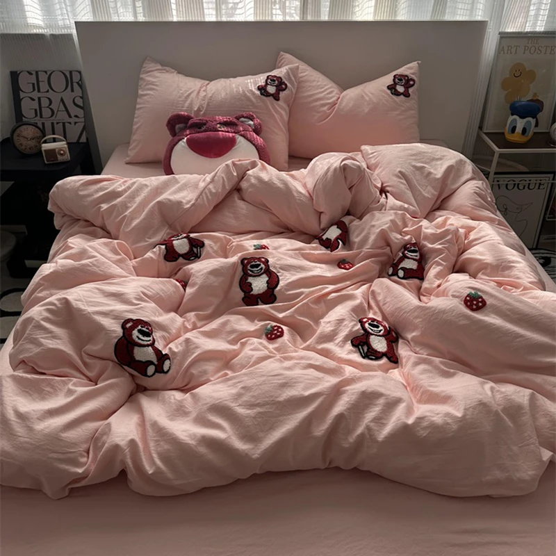 卡通风温暖居家四件套非全棉纯棉2024新款床上用品卡通床单被套三