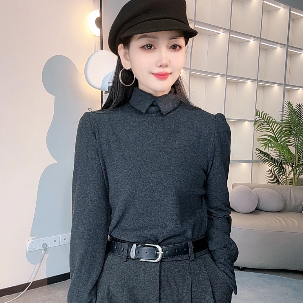 （5017）冬季新款长袖时尚休闲百搭洋气显瘦修身抓绒打底女士