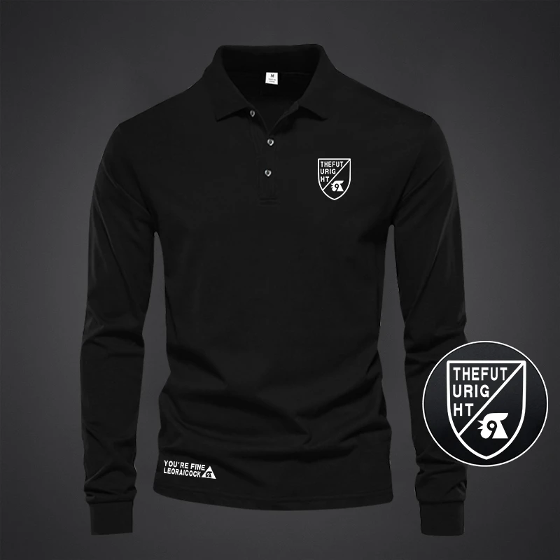 罗乐公鸡男士时尚休闲商务翻领POLO长袖秋季潮流印花修身打底衫潮