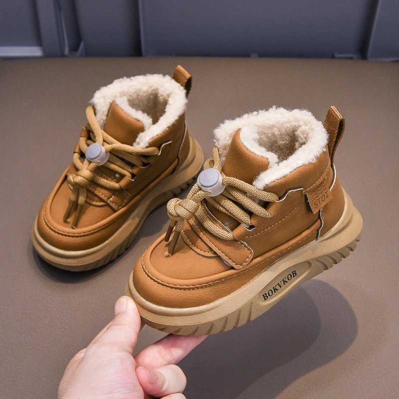 ABC冬季棉鞋1-6岁儿童加绒软底运动鞋高帮男女童雪地靴英伦风