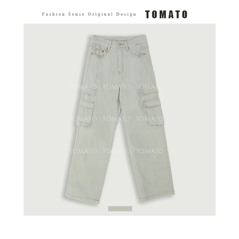 【TomaTo】轻启秋日 秋宽松显瘦百搭高腰阔腿工装牛仔裤Q24NK7717