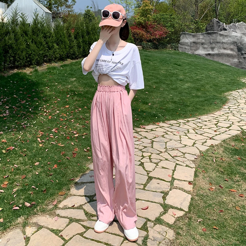 夏春茶阔腿裤女夏季薄款2025垂感直筒裤时尚休闲拖地慵懒风山本裤