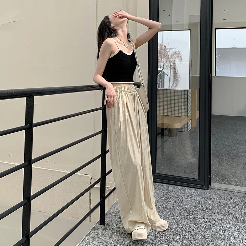 夏春茶宽松阔腿裤女2025春夏新款慵懒风休闲裤拖地裤子薄款山本裤