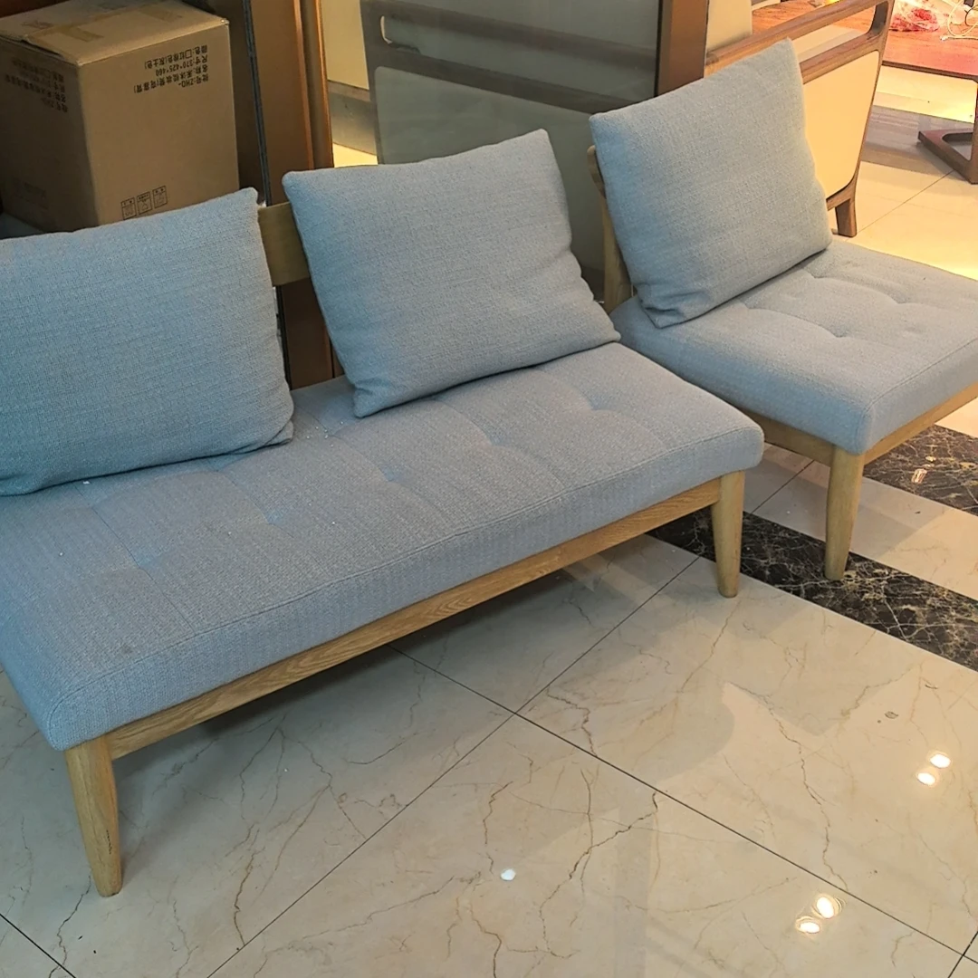 白橡木蓝色软包组合沙发