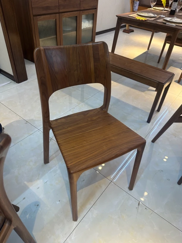 黑胡桃木餐椅实木靠背椅现代简约家用休闲椅