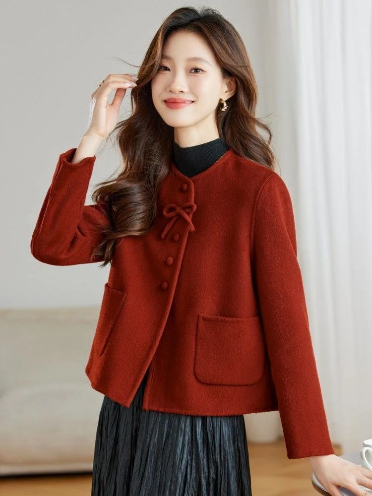 短款双面绒大衣2025年秋冬新款单排扣小个子宽松气质毛呢子外套