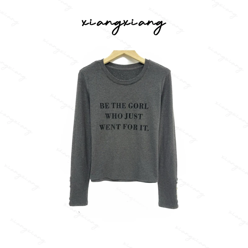 【香香专属】2024秋季新款字母袖口钉扣时尚T恤上衣女-24782