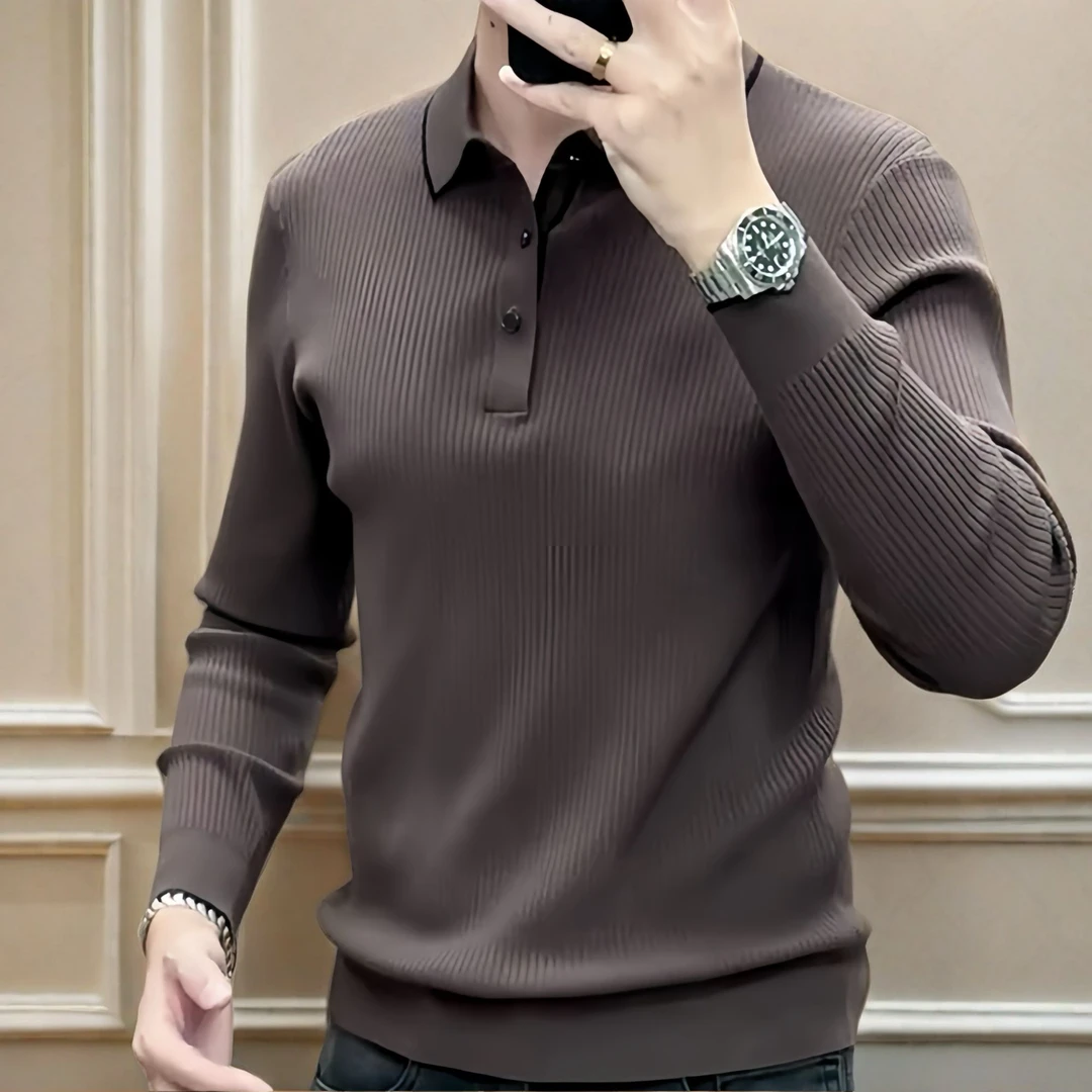 秋冬款男士长袖针织衫毛衣时尚商务休闲修身百搭轻奢帅气翻领polo