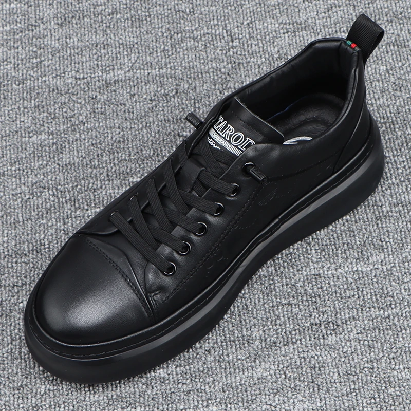 捡漏高端男鞋2023秋冬新款时尚真皮板鞋男黑色百搭一脚蹬休闲鞋