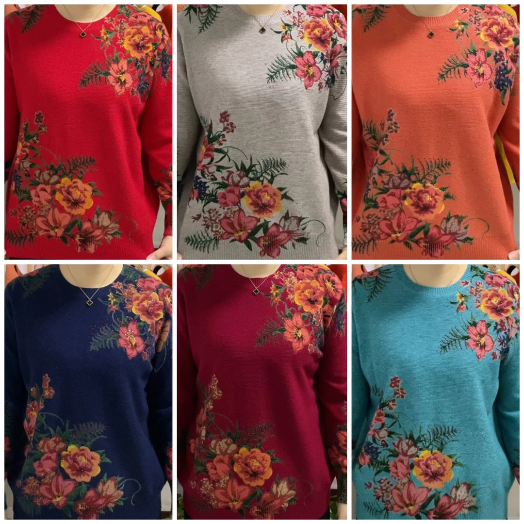 对角花元领针织衫