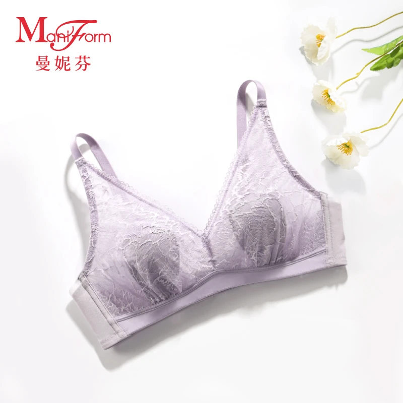 【性感舒适】曼妮芬无钢圈女士内衣大胸显小收副乳无痕蕾丝美背文胸