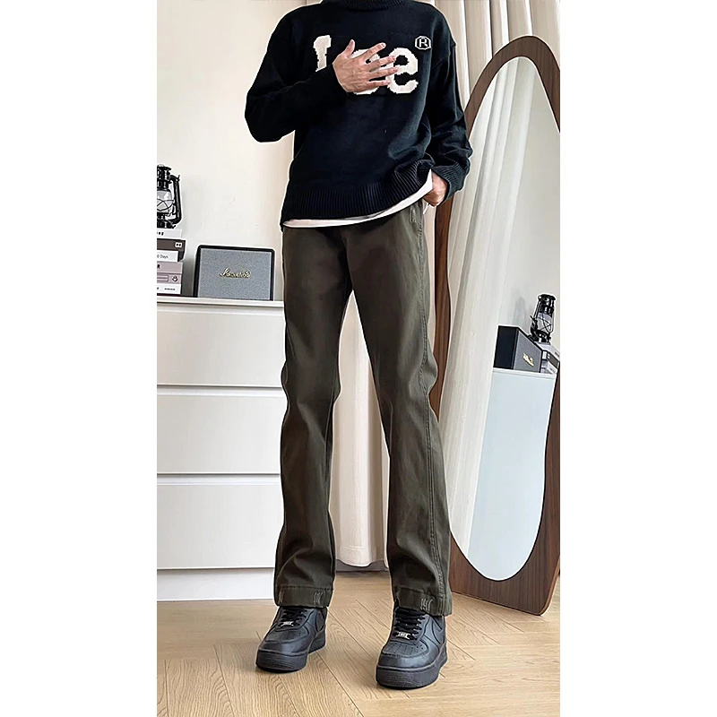 秋冬美式加绒加厚宽松做旧直筒休闲裤子男潮牌破坏伐木工装裤男生