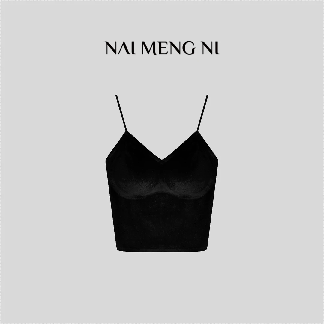 【肉肉】26N5289 法式丝绒性感V领小吊带女气质带胸垫美背上衣