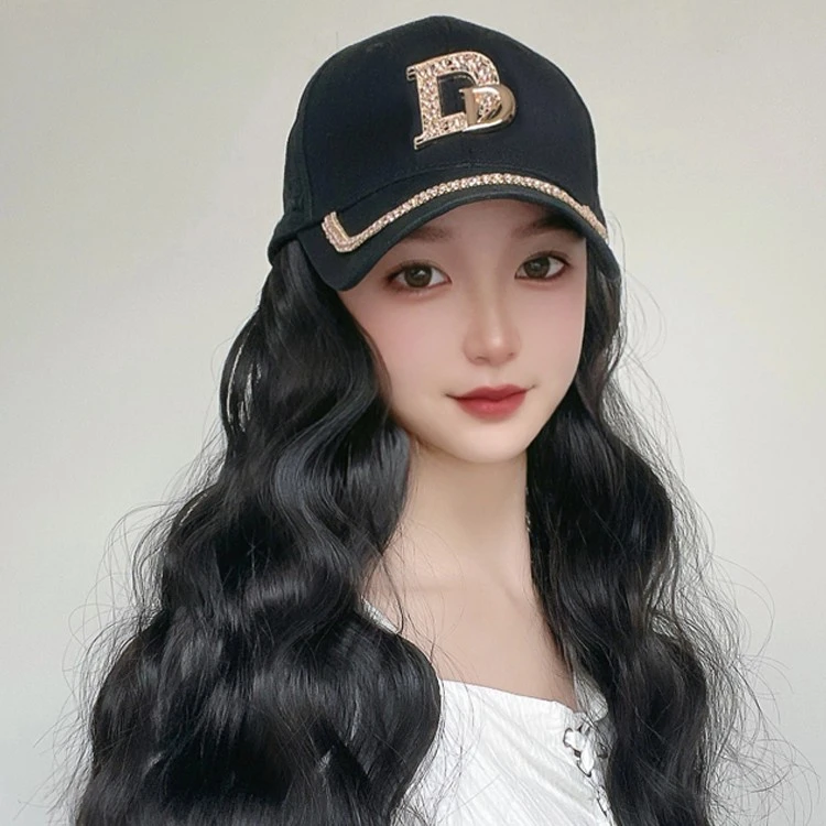 帽子假发女网红鸭舌帽子带假发一体长卷发微卷时尚头套遮阳假发帽