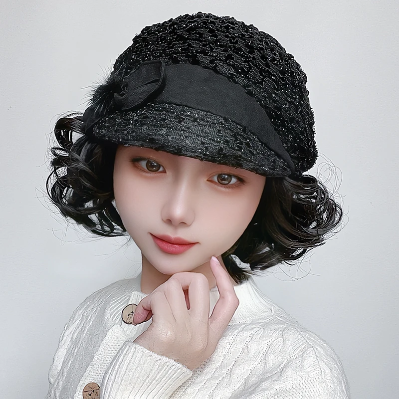 【不七】假发帽子一体式妈妈发造型螺丝卷妈妈帽短卷发气质造型