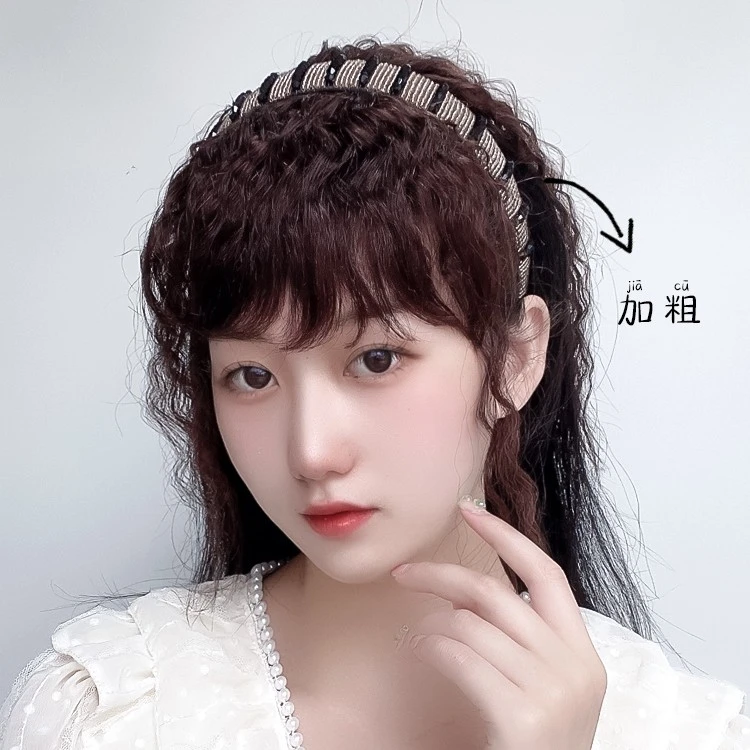 假发女刘海片发箍一体头顶遮盖白发鬓角增发量真发辫子前额刘海片