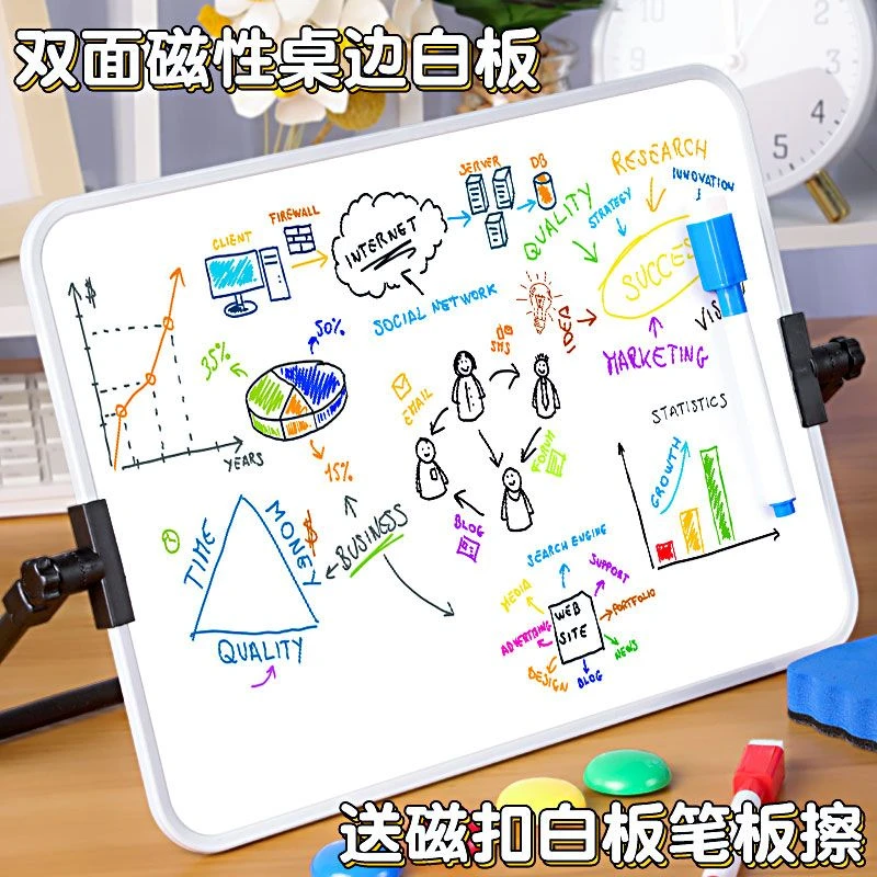 双面磁性小白板可擦写儿童画板便携写字桌面画画记事磁力A3写字板