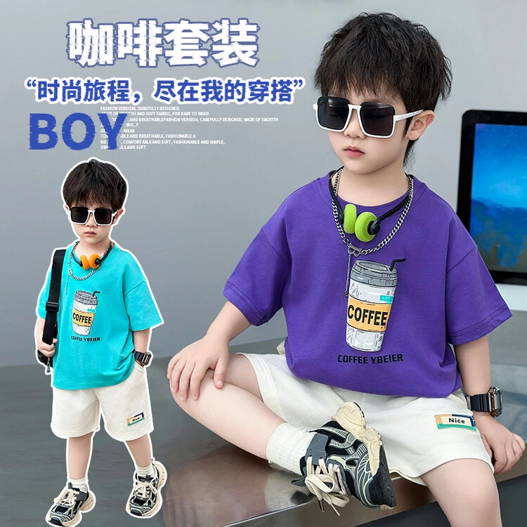 A36A37男童套装夏季棉料短袖短裤套装洋气时尚半袖夏款帅气薄款