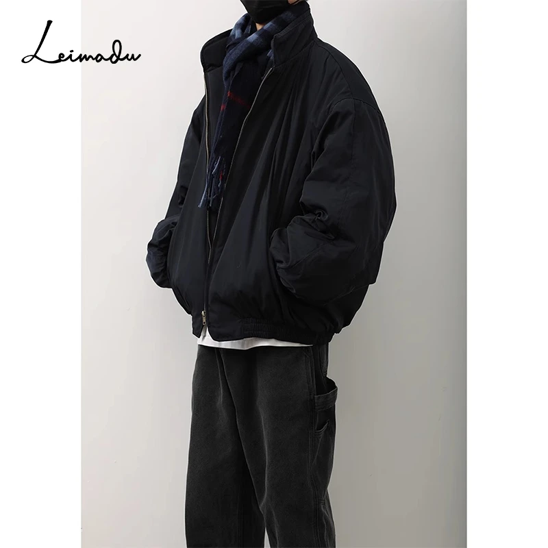 冬季短款立领棉服男女宽松直筒休闲潮裤加棉加厚飞行夹克男士外套