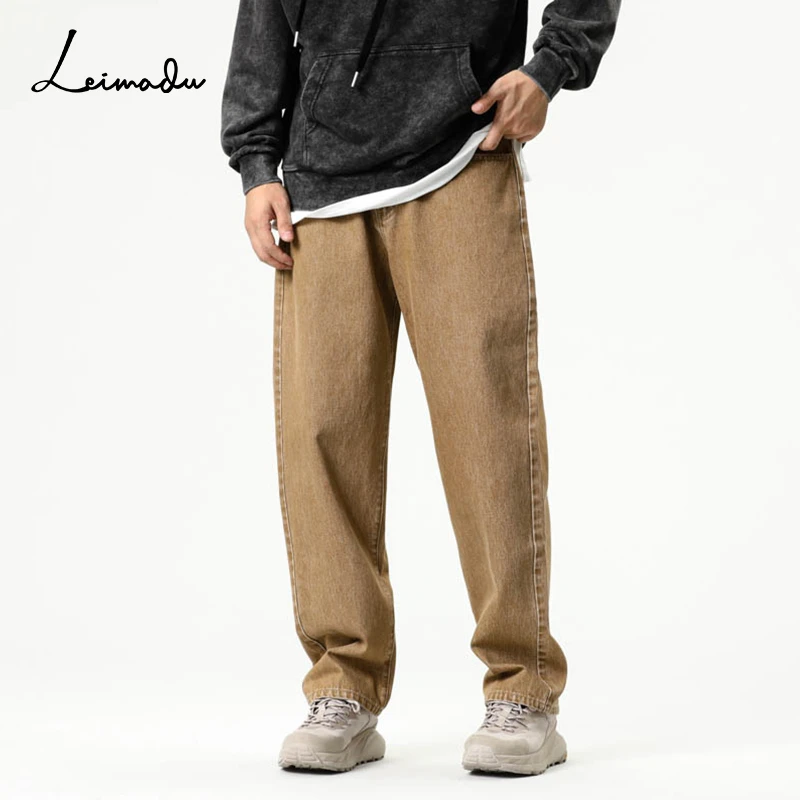 牛仔裤男款爆款2023新款纯色美式复古宽松休闲百搭高街直筒裤子潮
