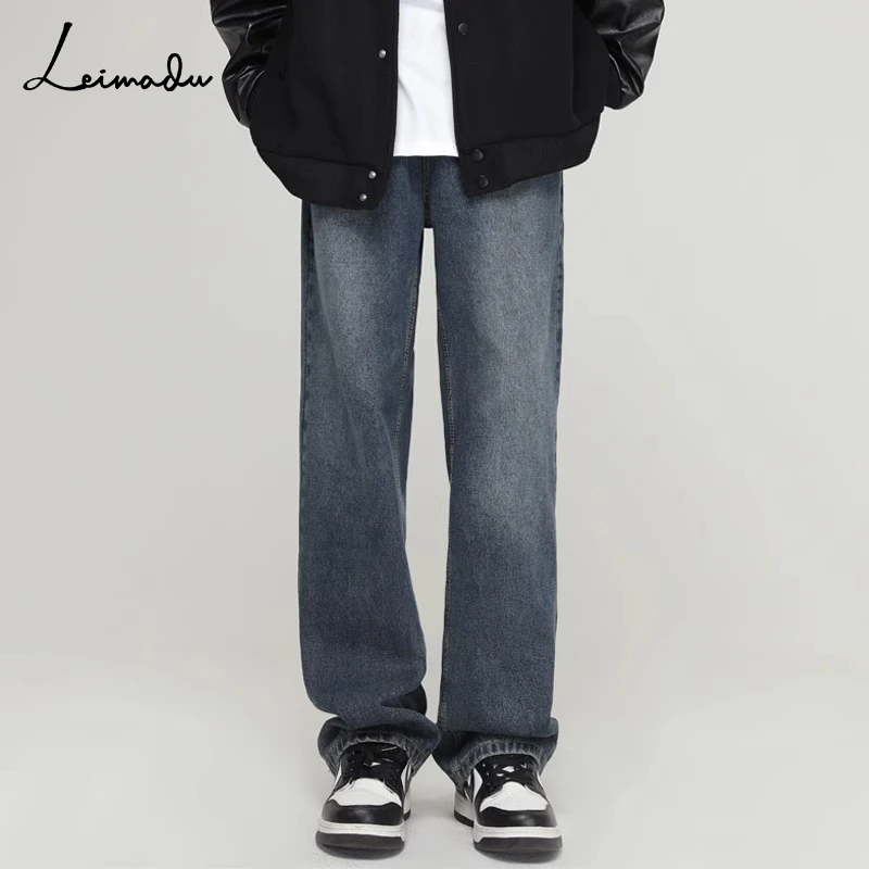 加绒牛仔裤男秋冬直筒裤美式复古水洗复古百搭男裤加厚保暖长裤潮