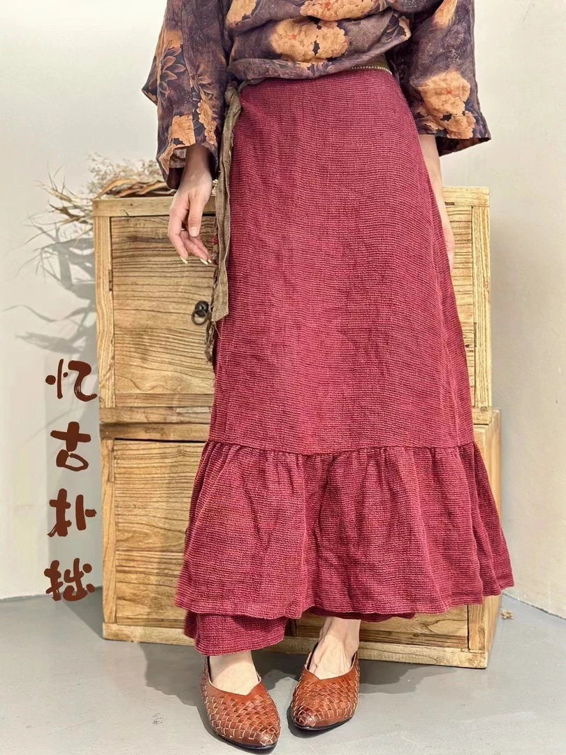 忆古朴拙粗麻色织鱼尾手工编织裹裙气质显瘦