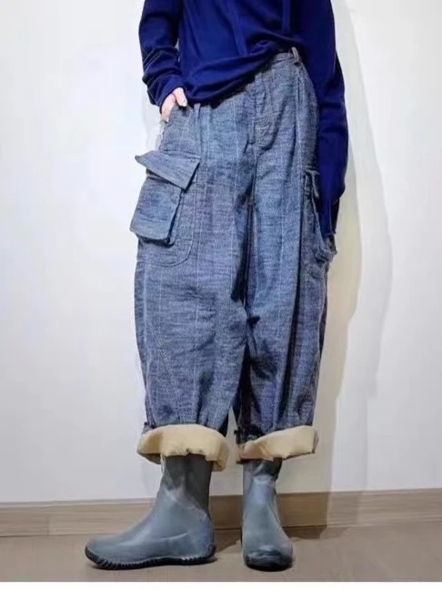 忆古朴拙原创新款口袋立体剪裁设计简约百搭休闲工装裤长裤