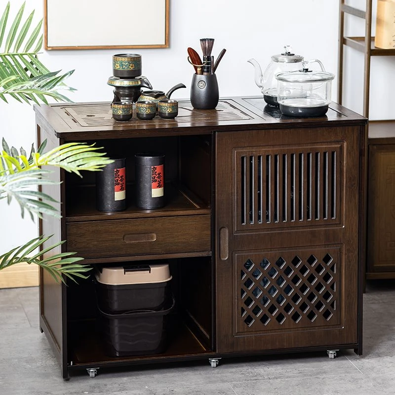 小扬哥推荐移动小茶桌家用茶台实木茶车烧水壶一体茶水柜带轮茶边