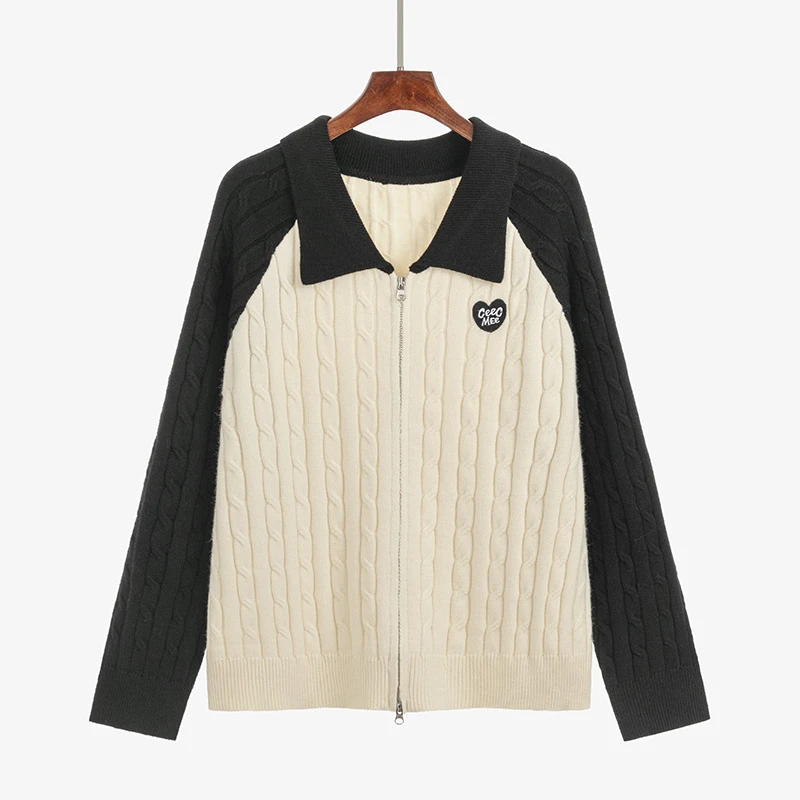 孕妇毛衣上衣开衫拉链翻领撞色打底衫秋冬秋季孕妇装宽松休闲拼色